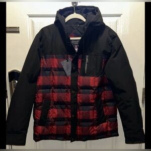 Pendleton Duck Down Jacket Hooded Men’s Large, Red Black Buffalo Plaid NWT